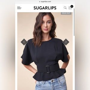 Sugar+Lips Never Worn Rise Up Black Belted Peplum Blouse